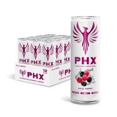 PHX Wild Berry front can highlighting bold branding and refreshing appeal