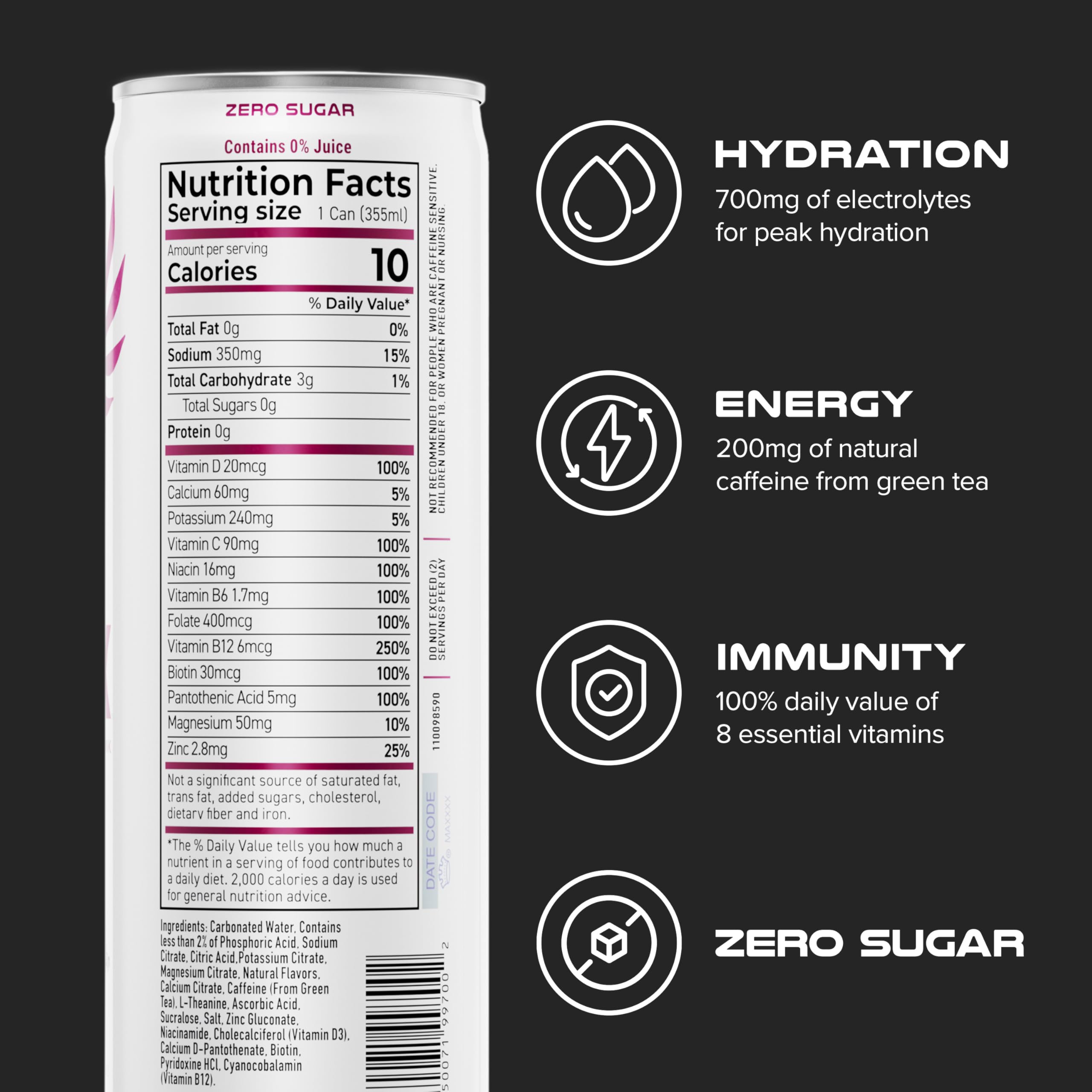 PHX close-up of can label showing ingredients and clean formulation benefits