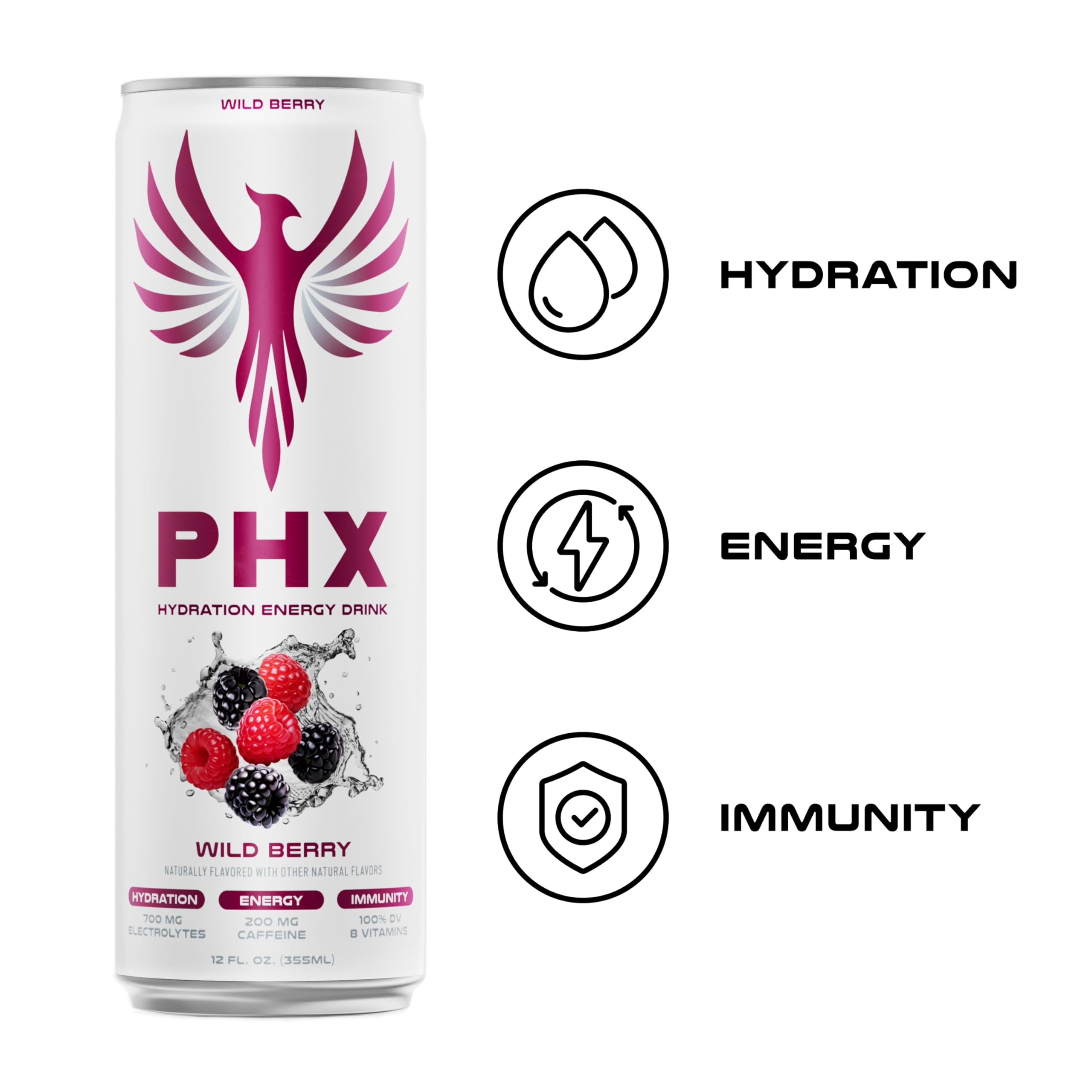 PHX nutrition panel close-up showing electrolytes, vitamins, and zero sugar