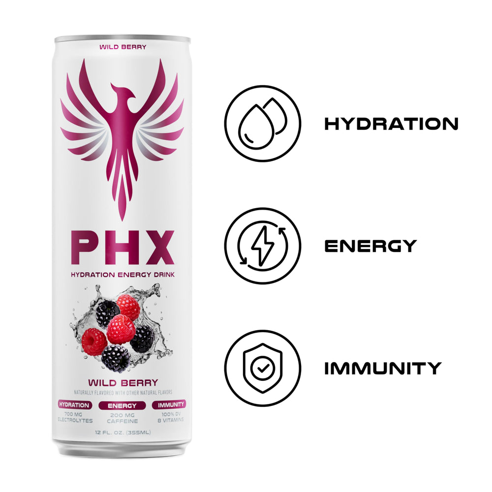 PHX nutrition panel close-up showing electrolytes, vitamins, and zero sugar