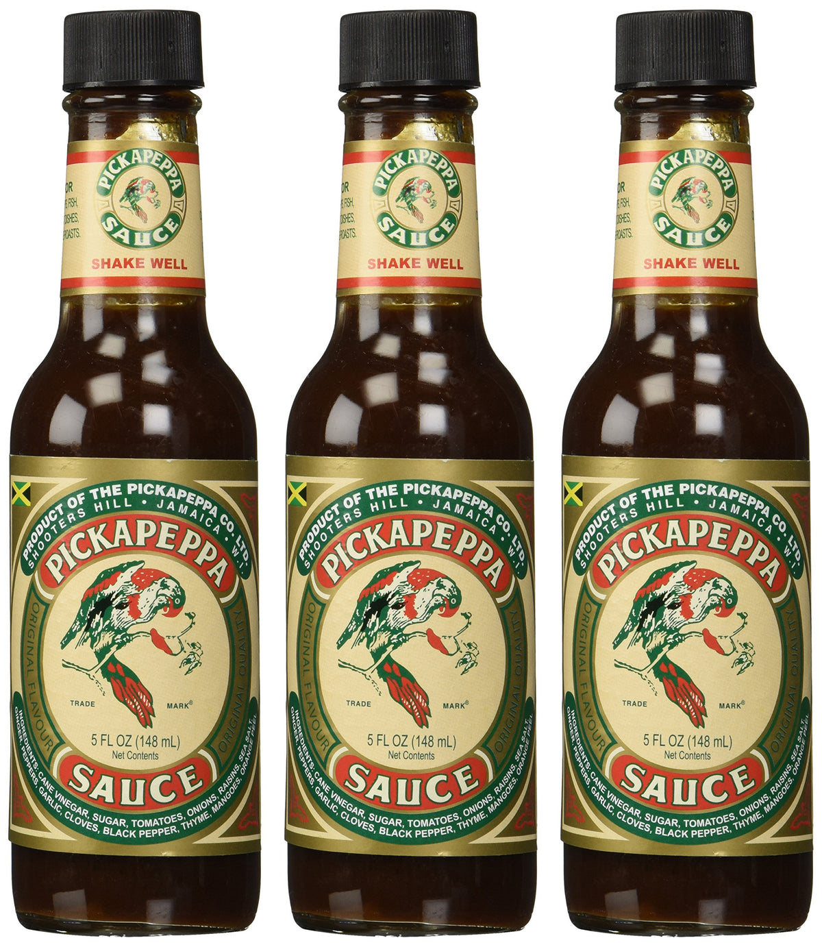 Pickapeppa front label on 5 oz bottle showing brand and vintage flavor benefit