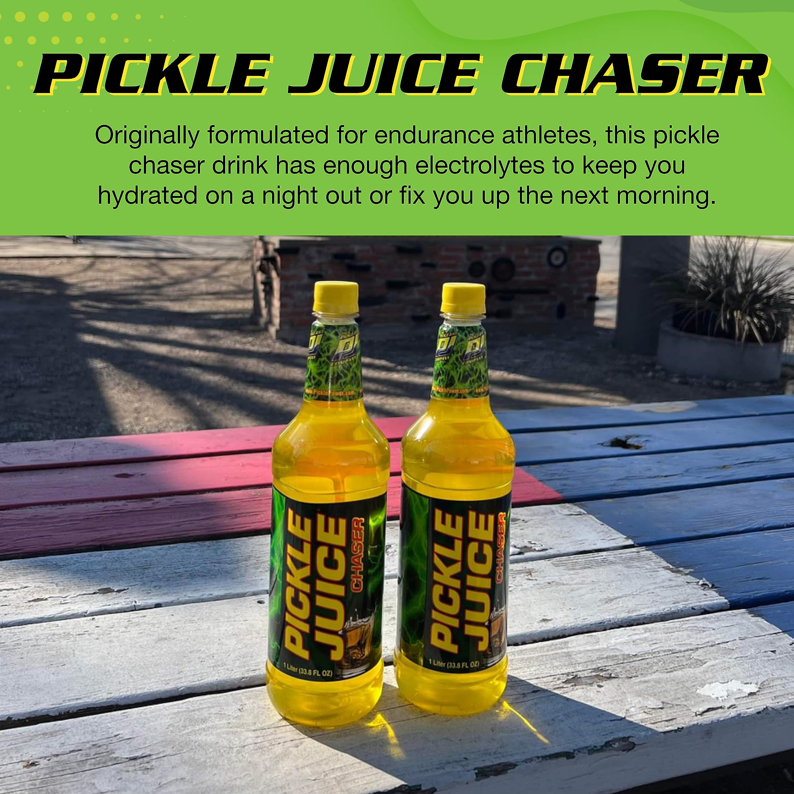 Close-up of Pickle Juice label highlighting ingredients and convenient use benefit