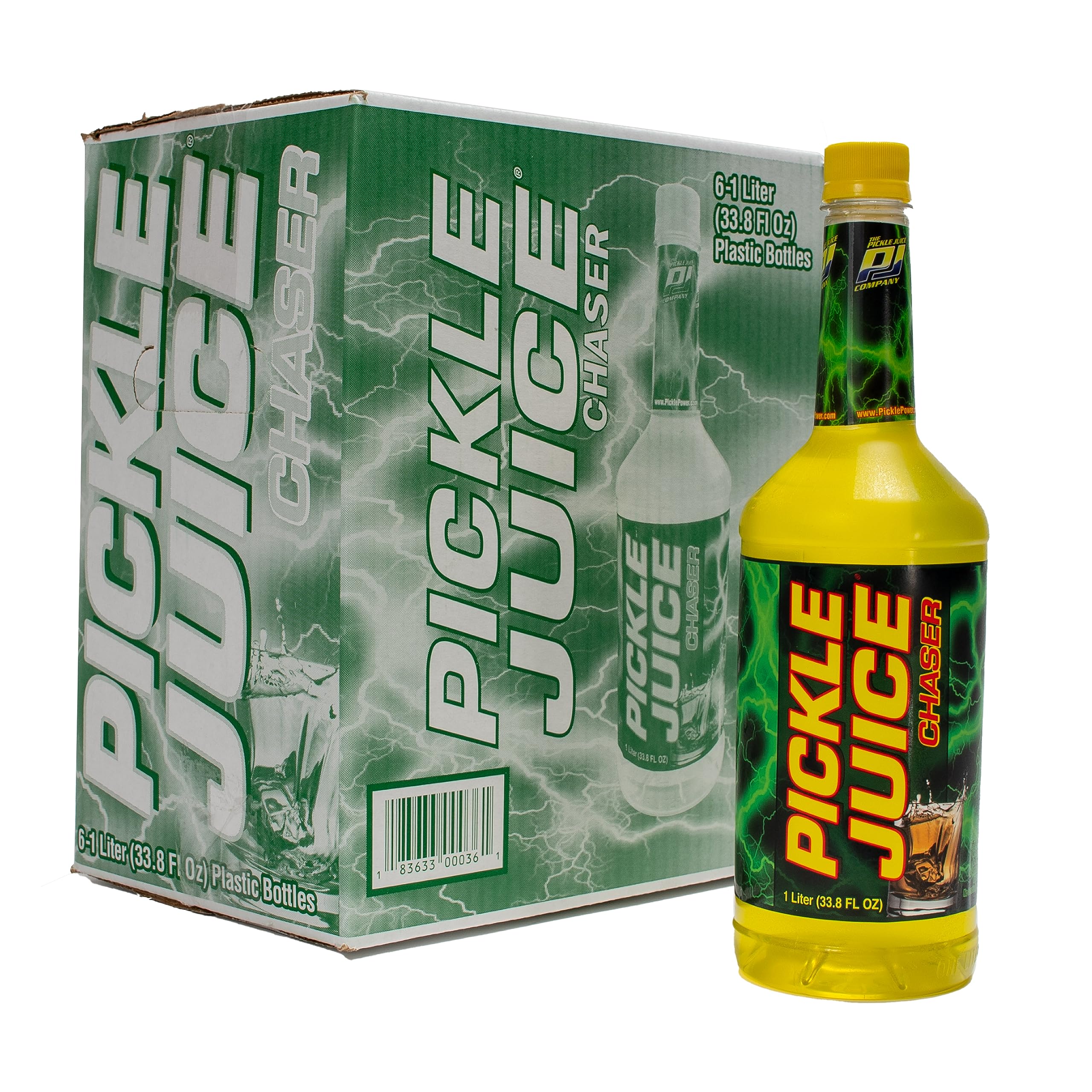 Pickle Juice front packaging showing brand and 1L bottle benefiting quick service