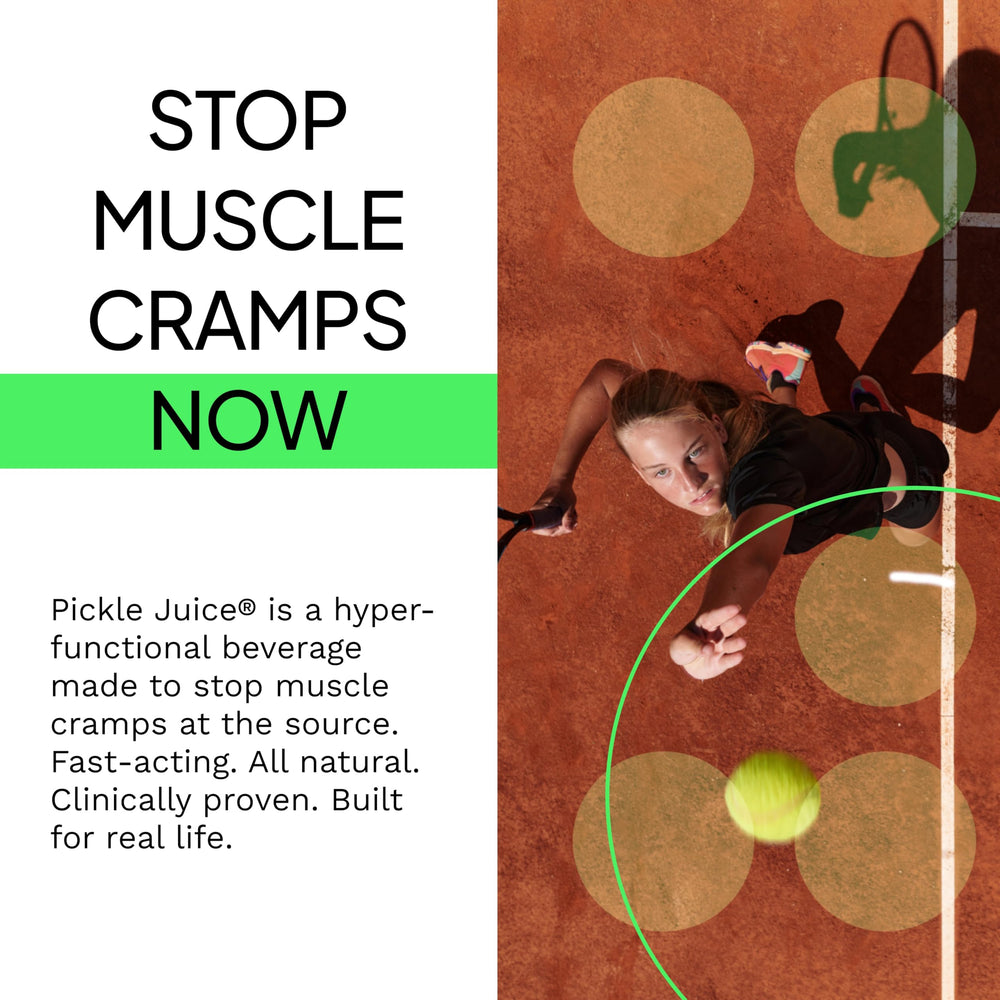 Pickle Juice held in hand illustrating 8.6 oz size and portable benefit