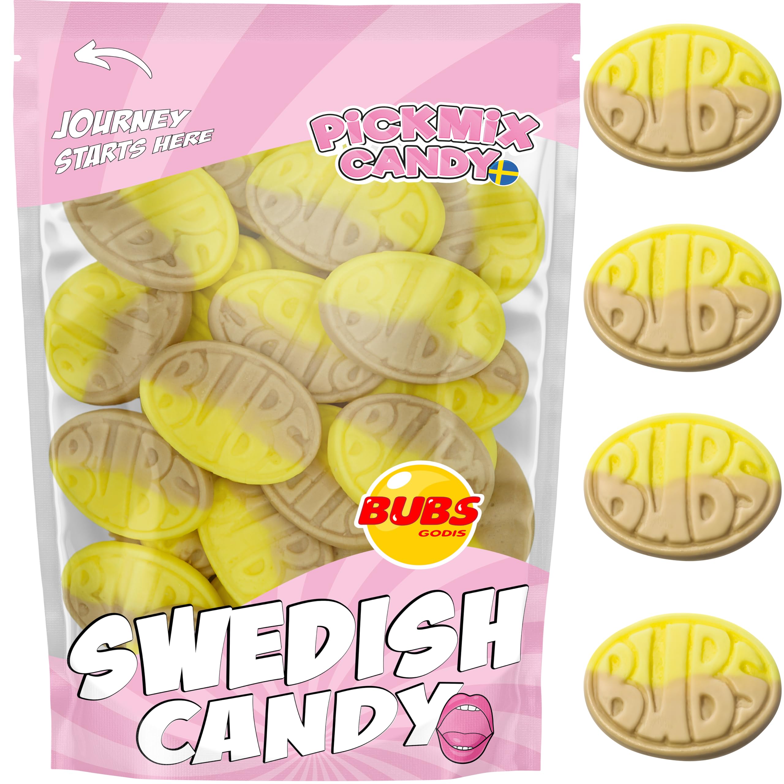 Pickmix Candy Sweden front packaging showing banana Bubs bag and freshness