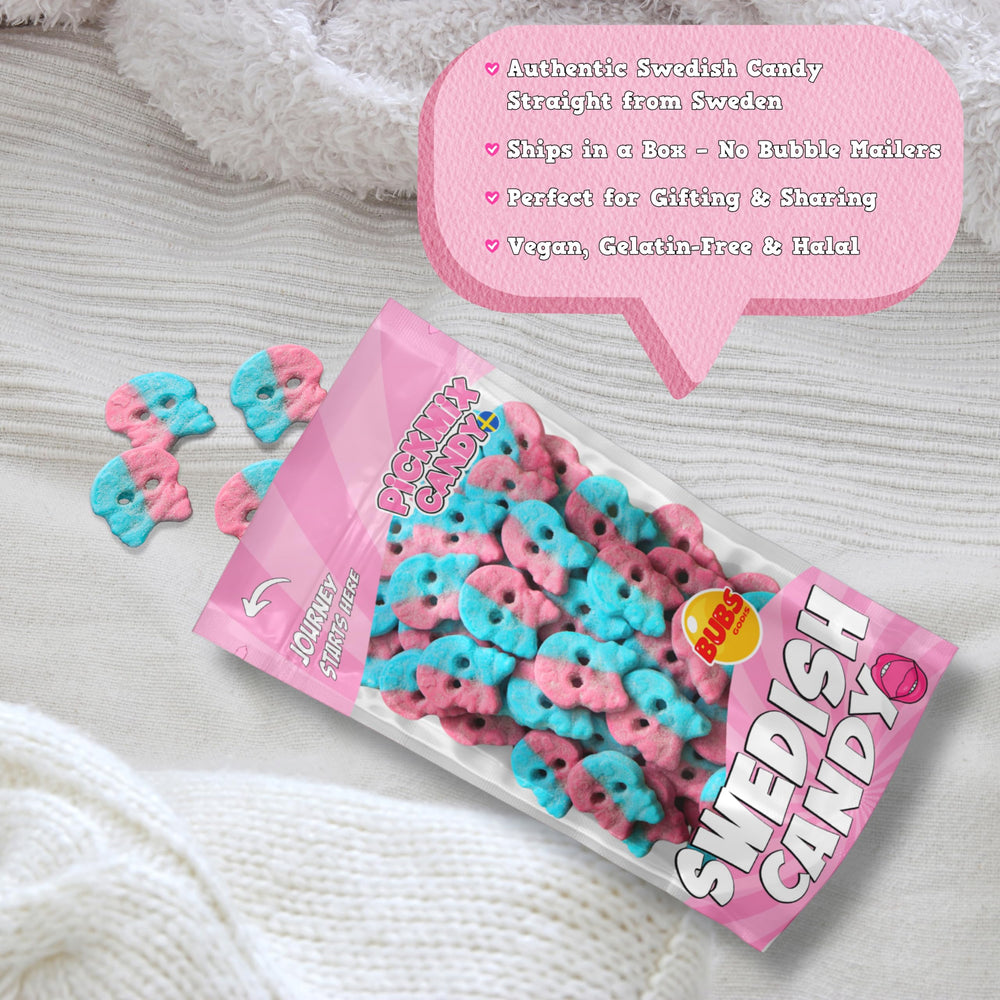 Pickmix Candy Sweden close-up of foam texture revealing airy, pillowy chew and sour coating