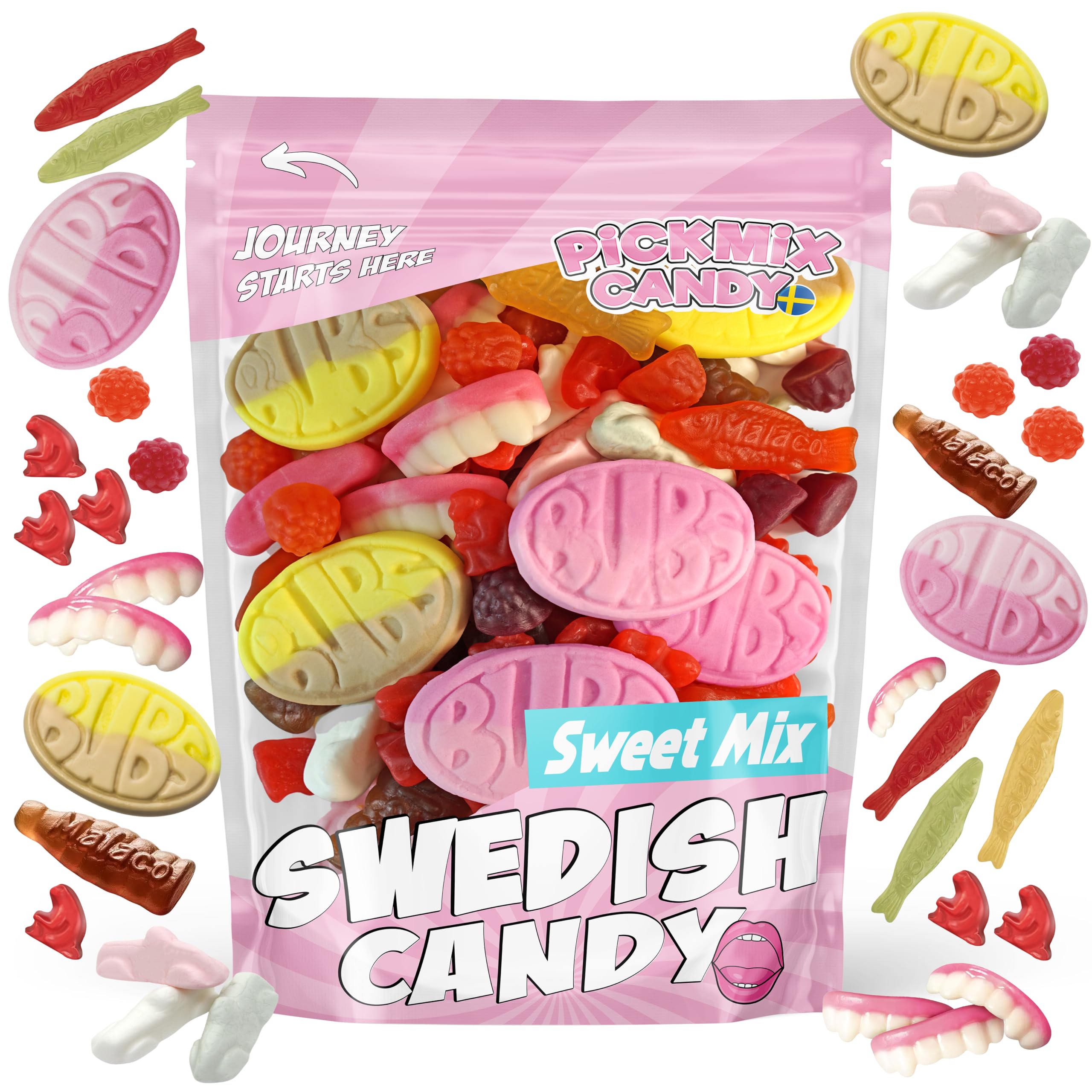 Pickmix Candy Sweden front packaging showing bright 1 pound bag and variety