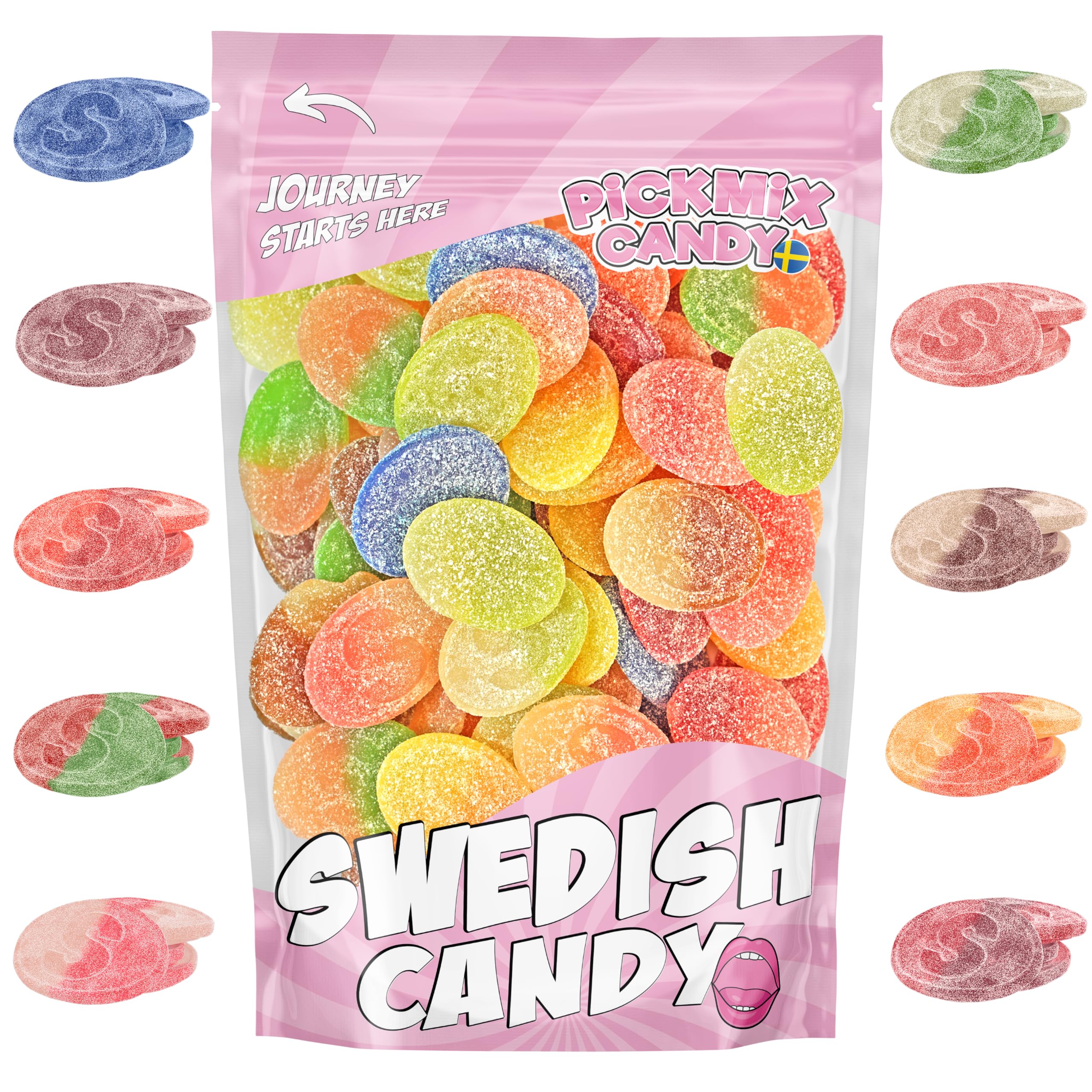 Pickmix Candy Sweden front packaging showing colorful 1 lb gummy mix and convenience