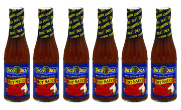 Pico Pica front label showing spicy sauce and clear bottle for easy identification