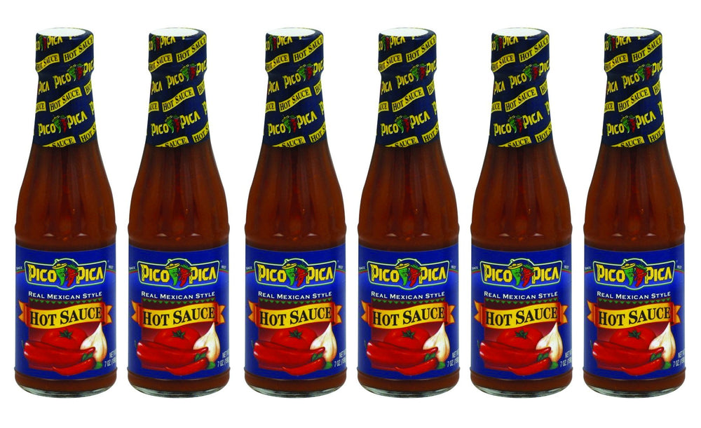 Pico Pica front label showing spicy sauce and clear bottle for easy identification