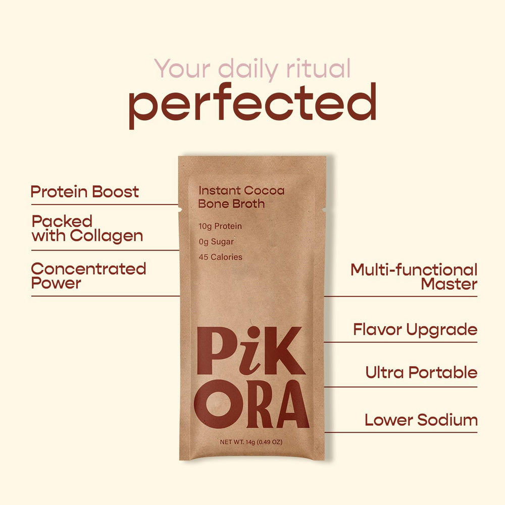 Pikora cocoa bone broth powder texture and fine blend benefit