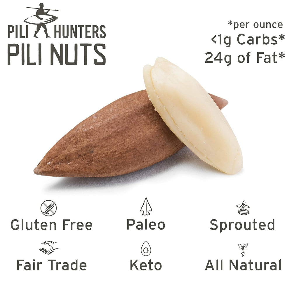 Pili Hunters nuts on kitchen scale indicating accurate 1 lb weight benefit