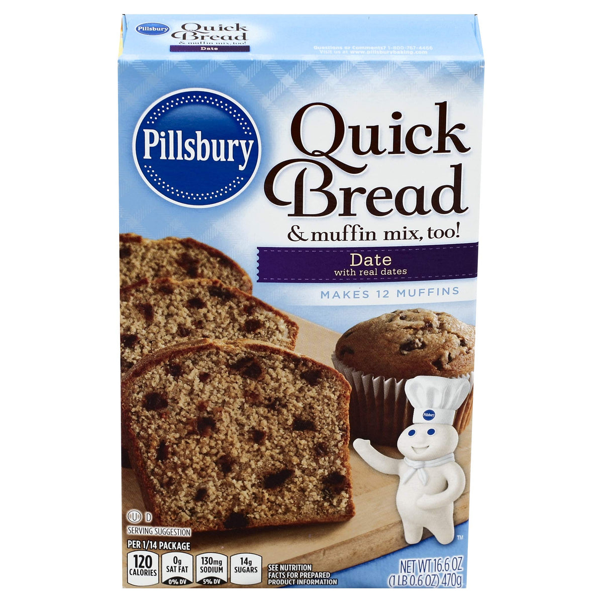Pillsbury date mix front packaging showing brand and quick bread benefit