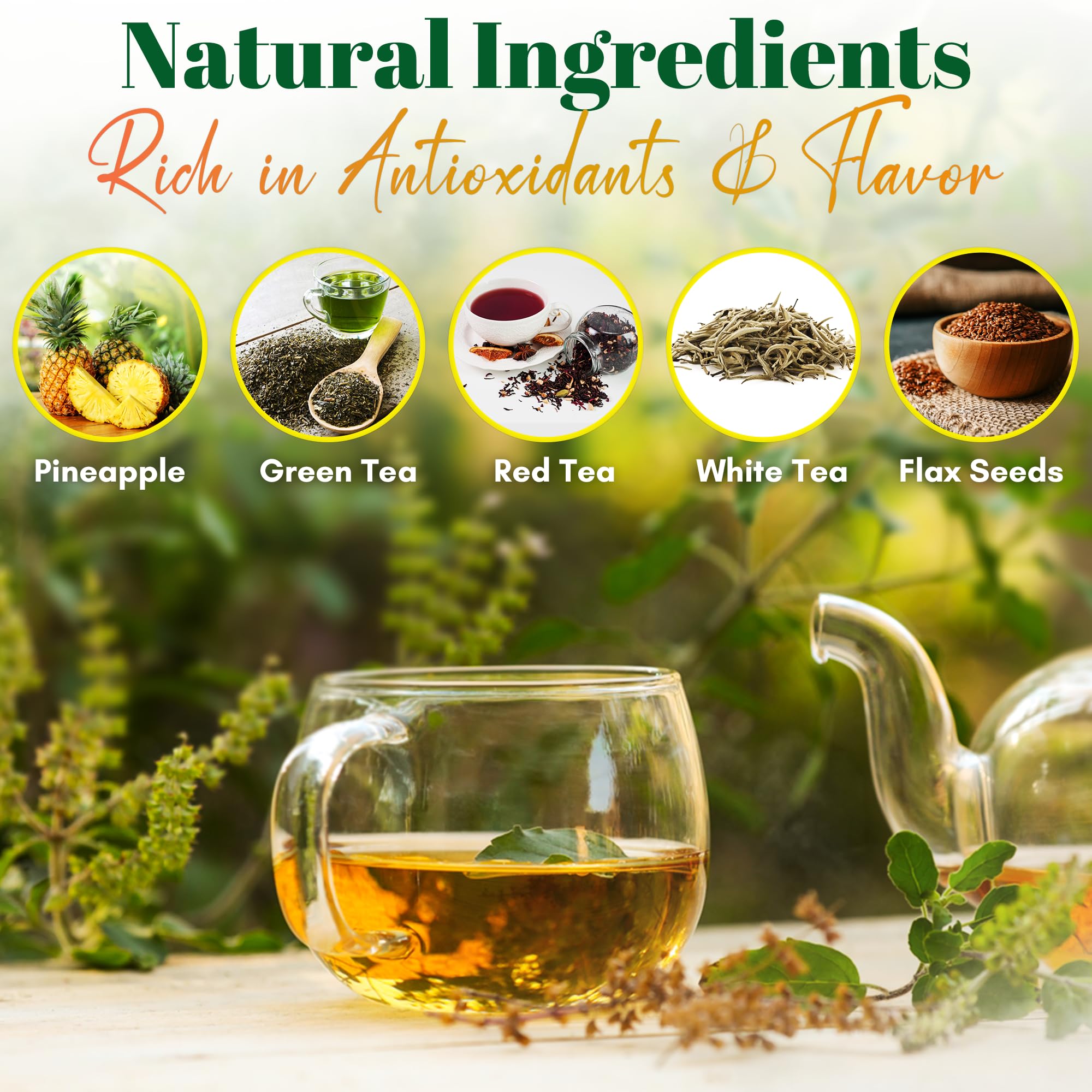 PIÑALIM pineapple pieces and herbal ingredients showing natural flavor sourcing benefit