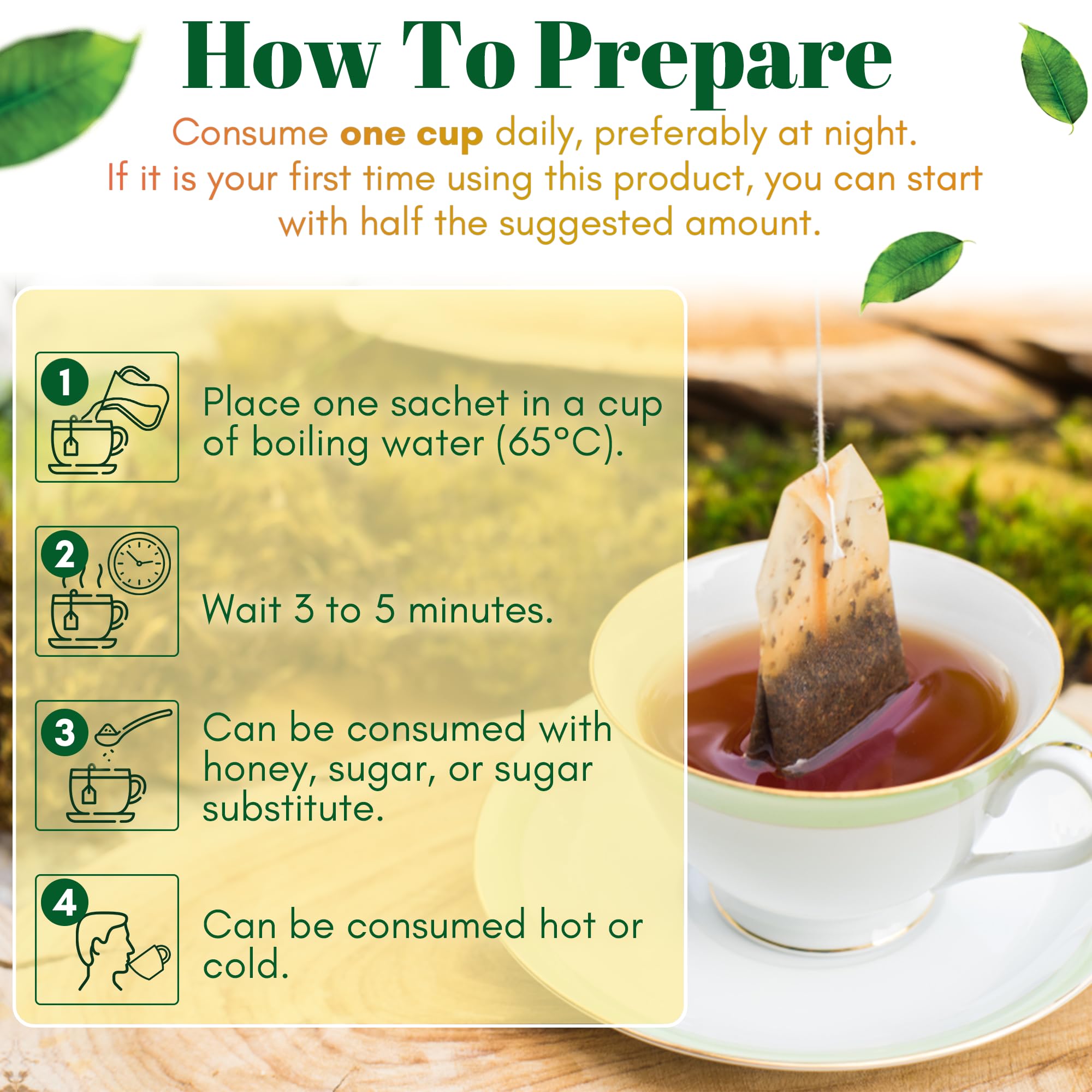 PIÑALIM tea sachet held in hand showing single-pack portability benefit