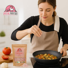 Pink Pantry close-up of coarse pink crystals highlighting texture and mineral content
