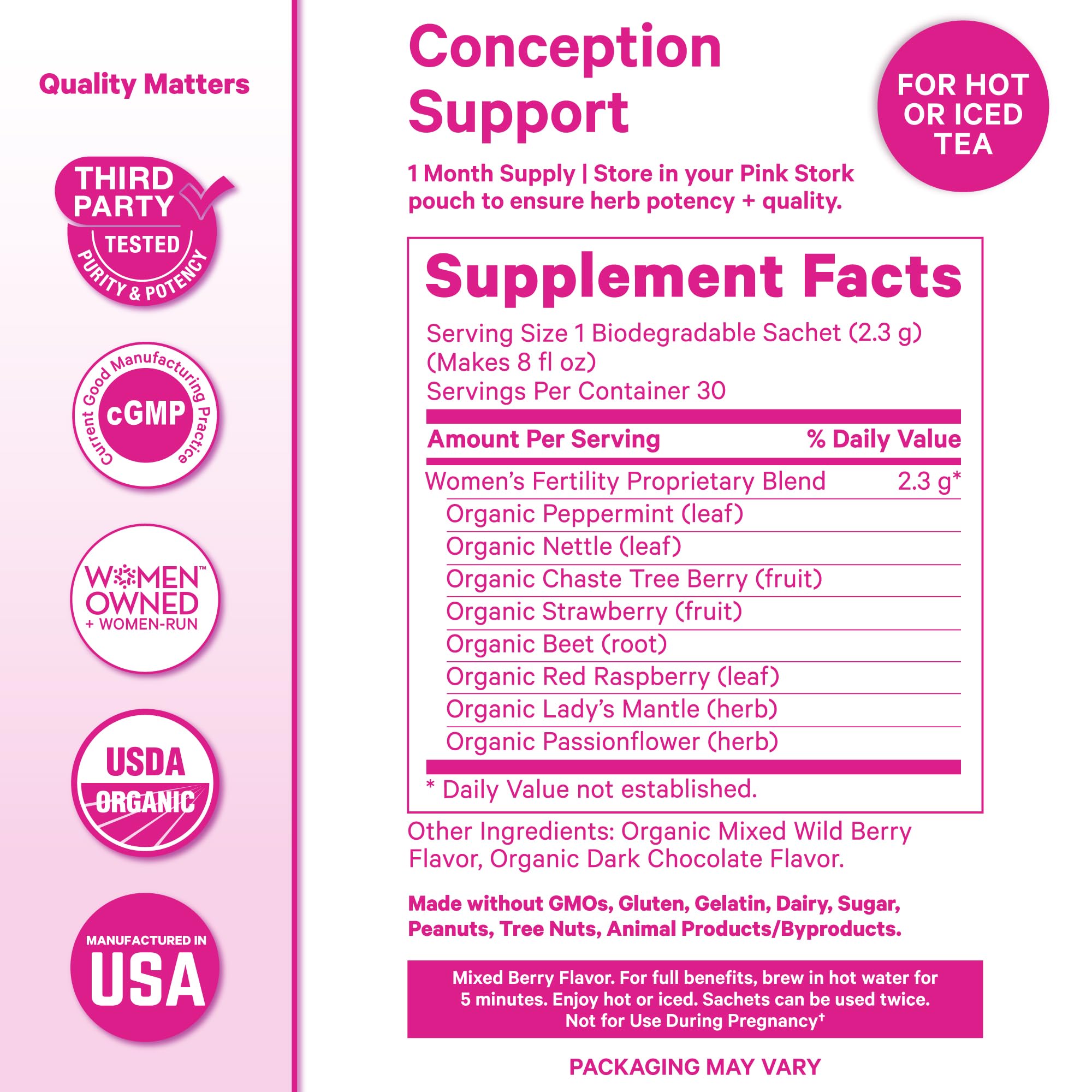 Pink Stork resealable pouch open to display freshness-preserving storage benefit
