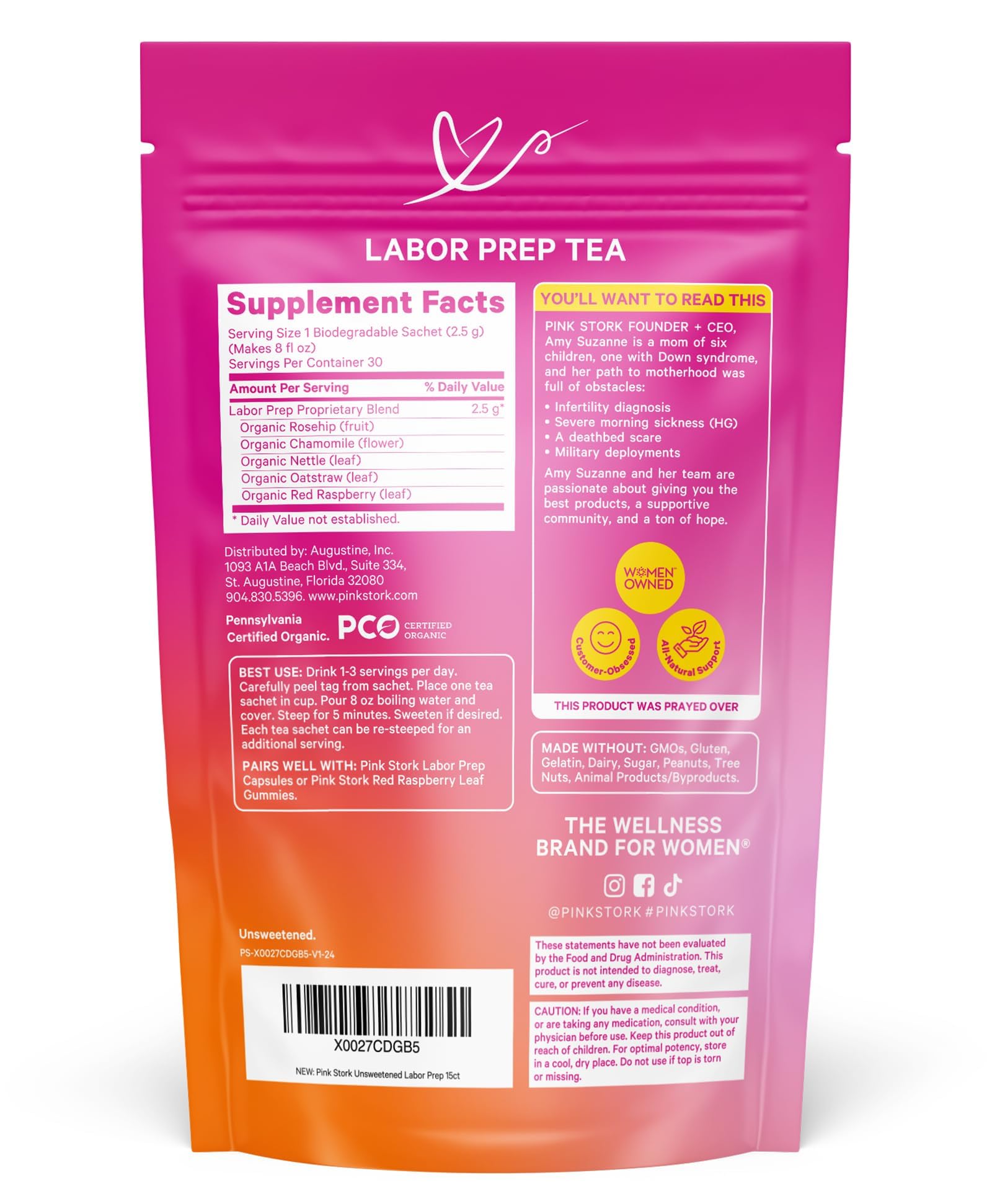 Pink Stork biodegradable tea sachet close-up, eco-friendly convenience