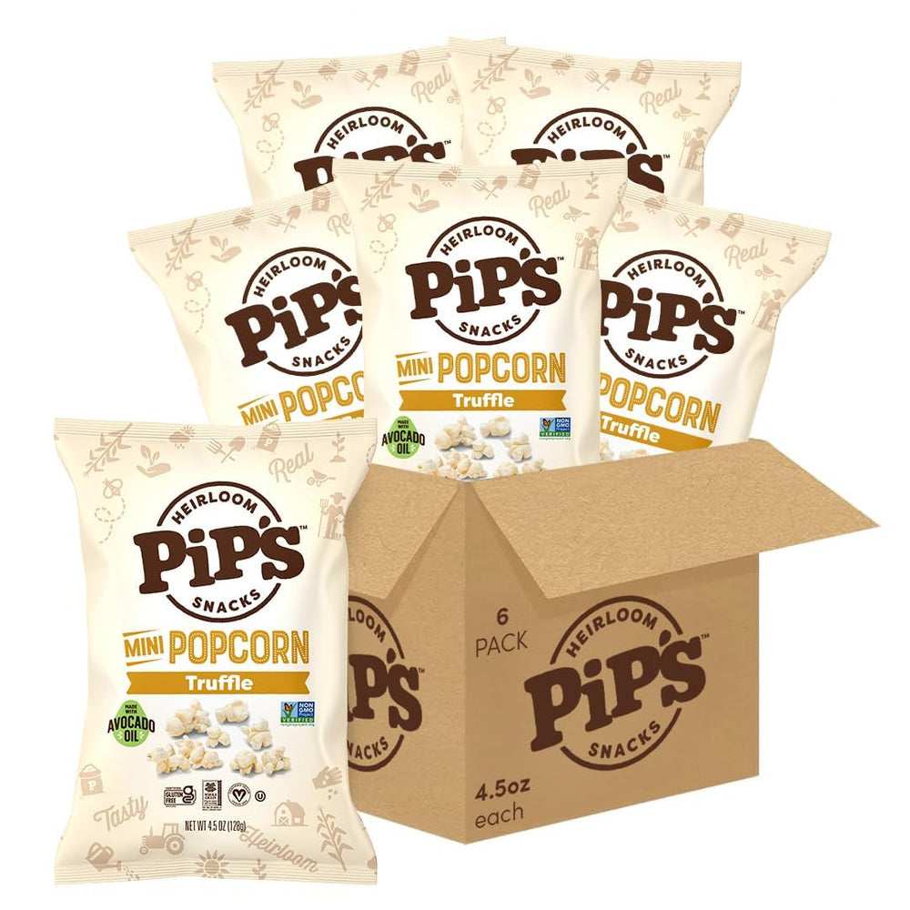 Pipcorn front packaging showing truffle mini popcorn and brand appeal