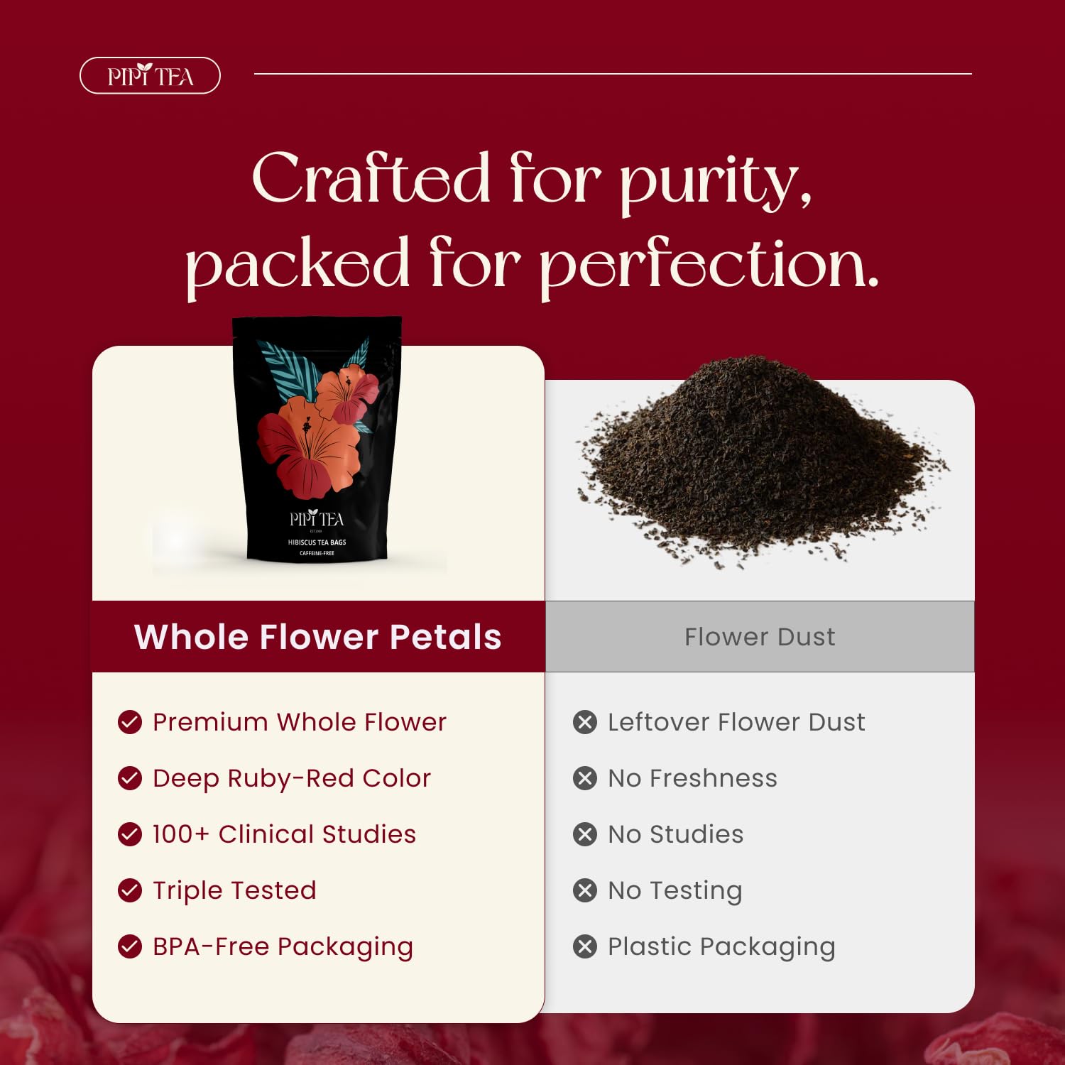 PiPi Tea label close-up highlighting organic single-ingredient quality