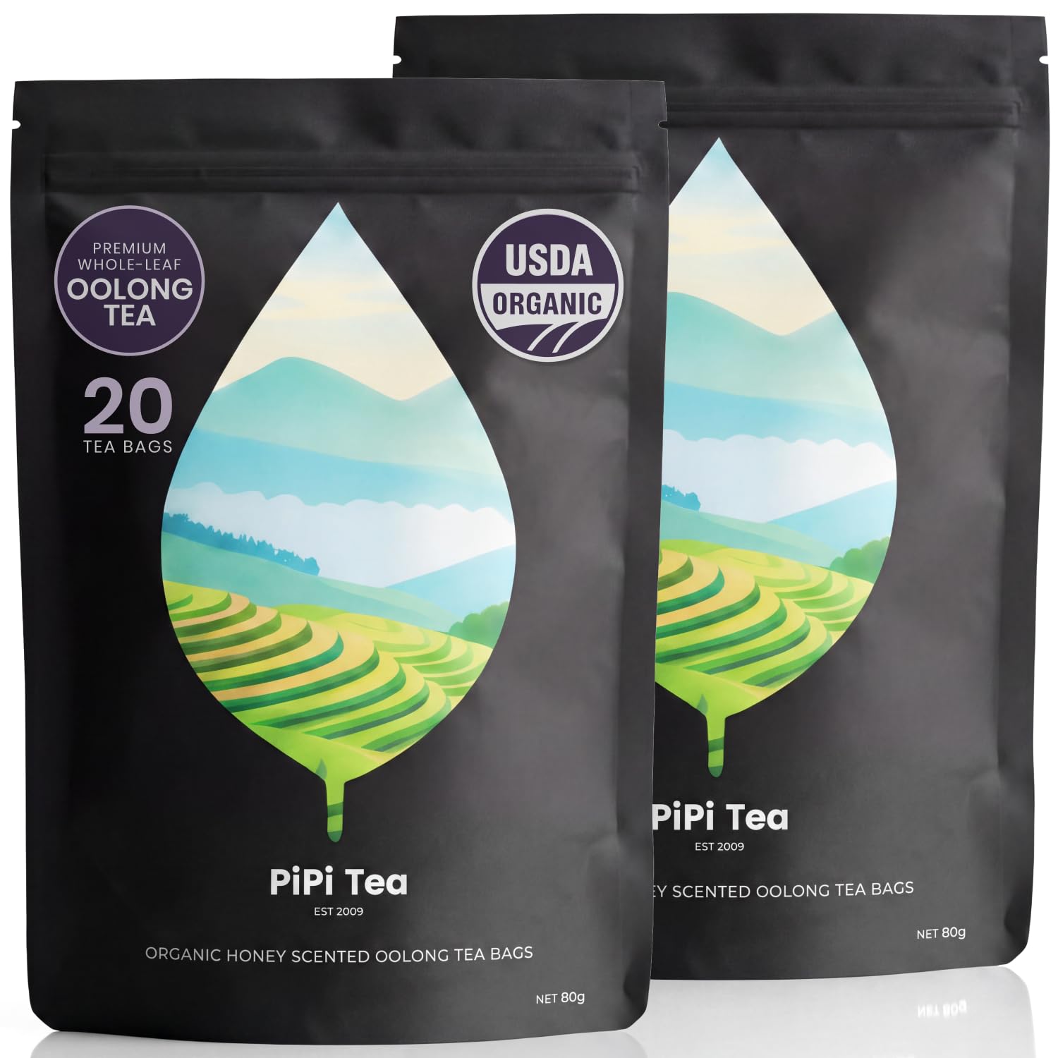 PiPi Tea front packaging showing organic milk oolong benefits