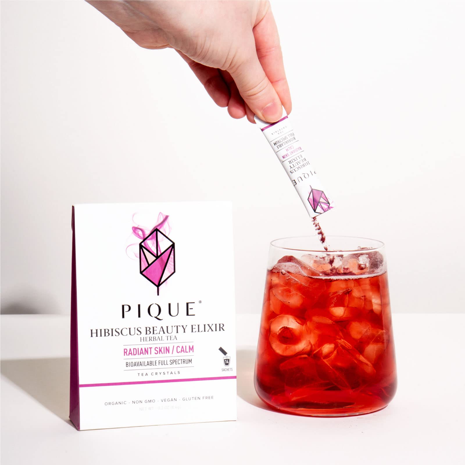 PIQUE stick dissolving in a glass demonstrating fast preparation benefit
