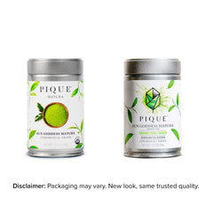 PIQUE matcha powder close-up showing fine texture and vivid green color