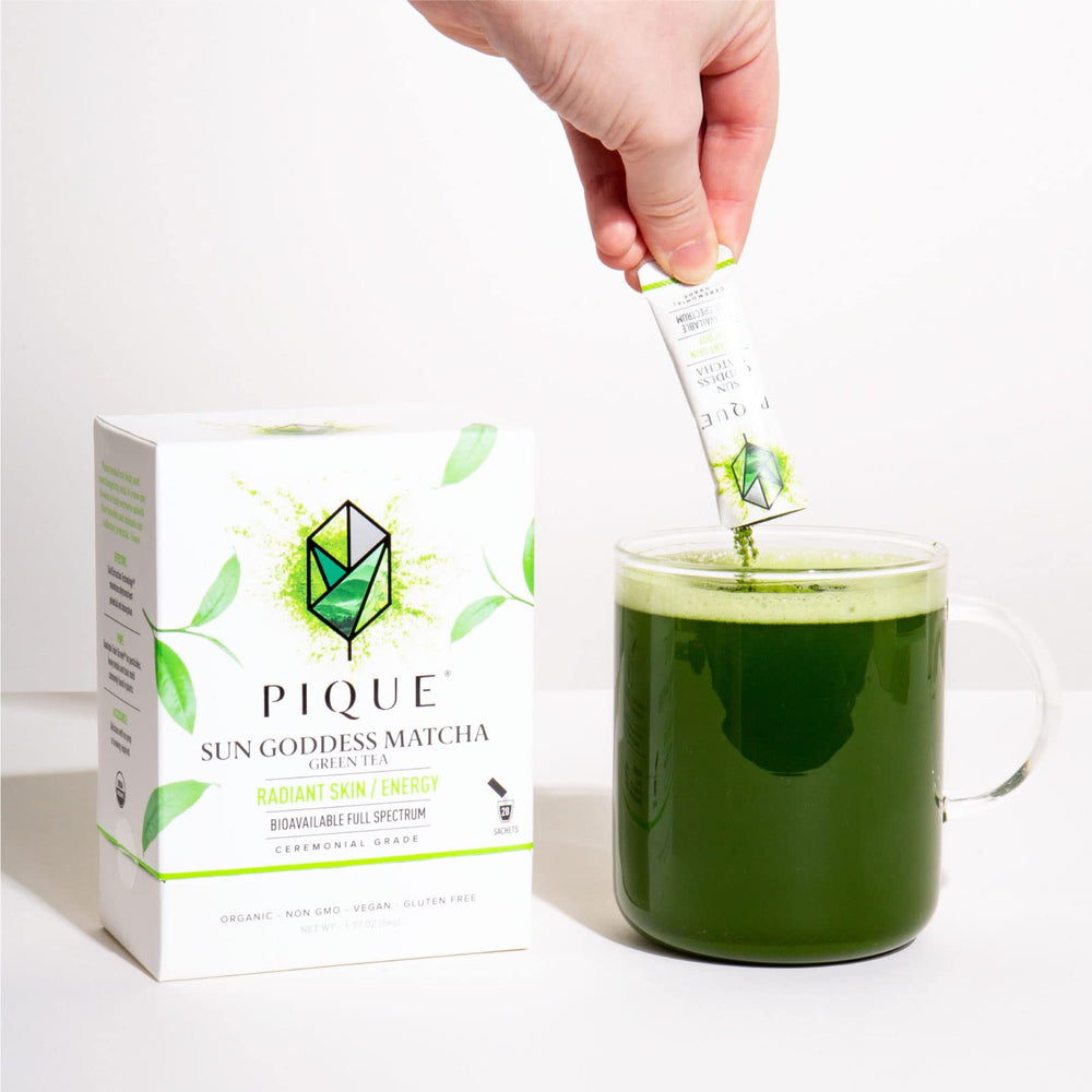 PIQUE matcha latte in mug showcasing creamy foam and enjoyable ritual