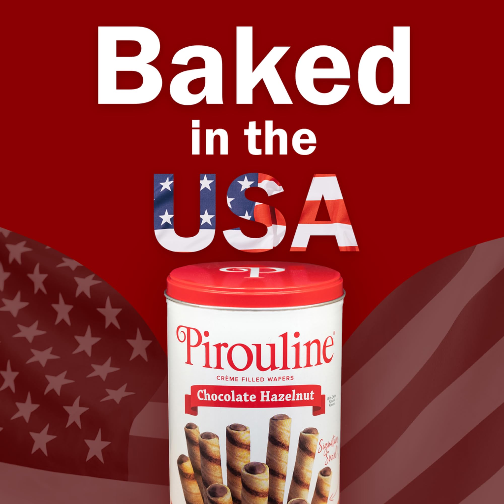 Pirouline cross-section showing wafer texture and chocolate-hazelnut cream filling for flavor clarity