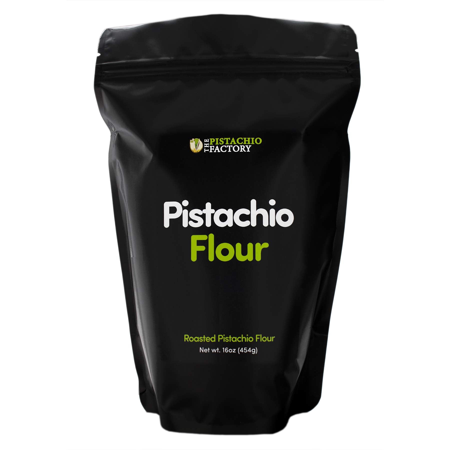 The Pistachio Factory pistachio flour front packaging shows product and benefits