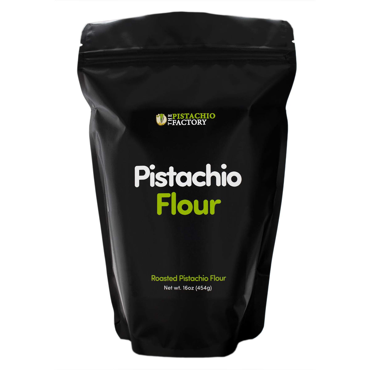 The Pistachio Factory pistachio flour front packaging shows product and benefits