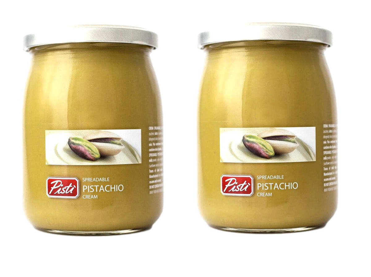 Pistì front packaging glass jars showing twin 600g bottles and premium look