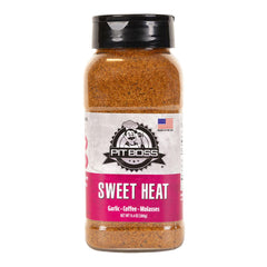 Pit Boss front label jar showing product and bold sweet-heat flavor benefit