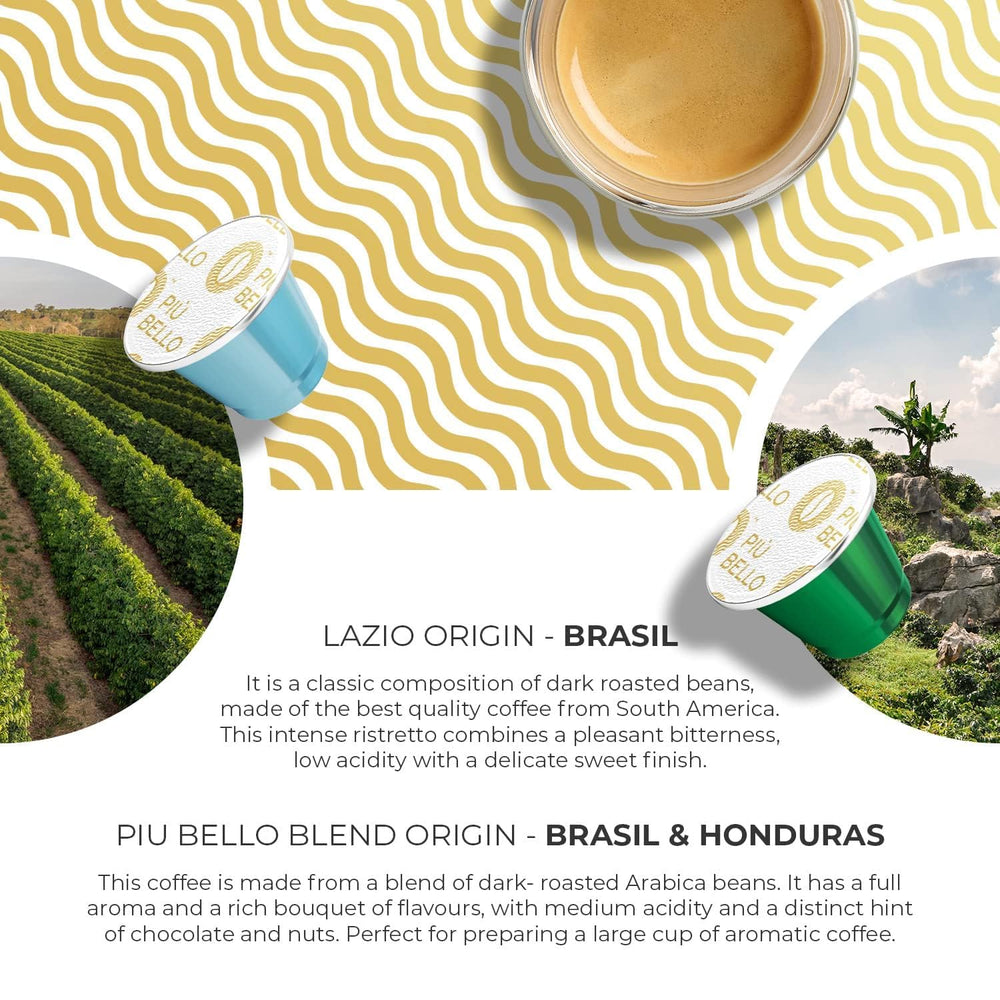PIU BELLO flavor lineup display of six capsules for easy taste selection