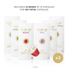 PIU BELLO pods top view close-up highlighting capsule design and freshness
