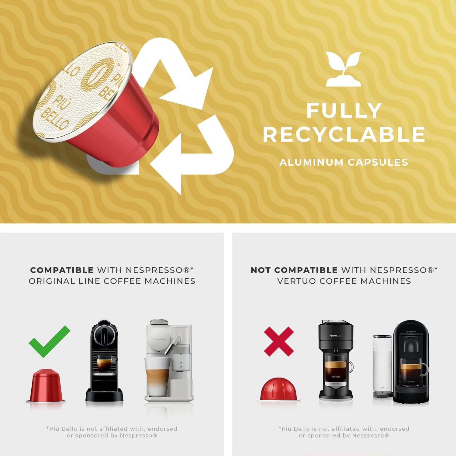 PIU BELLO pod held in hand to show size and single-serve portion control