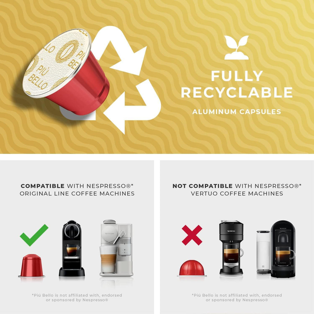PIU BELLO pod held in hand to show size and single-serve portion control