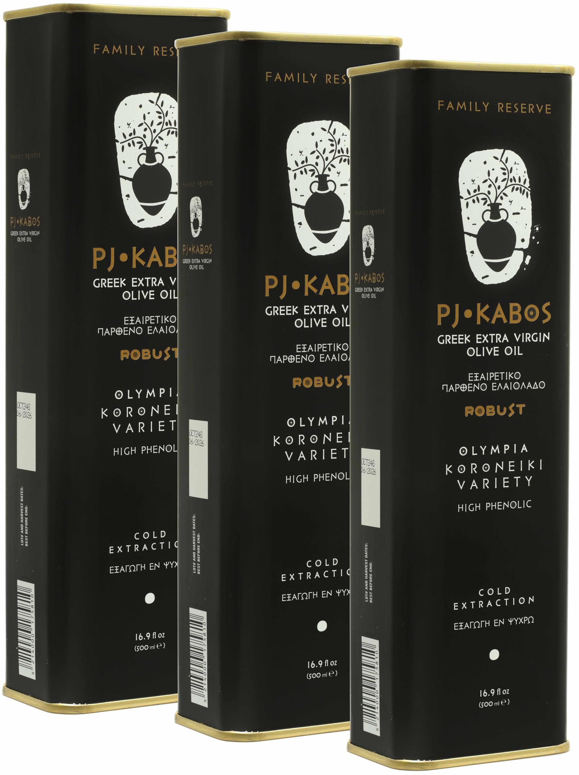 P.J. KABOS front tin view showing premium packaging and storage benefit