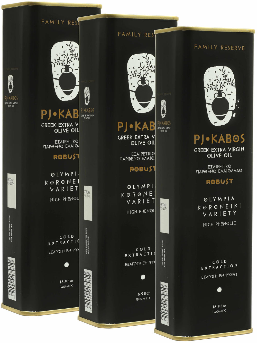 P.J. KABOS front tin view showing premium packaging and storage benefit