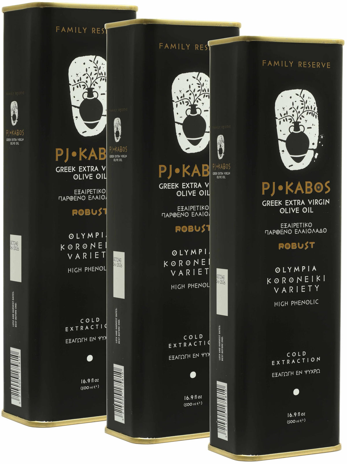 P.J. KABOS front tin view showing premium packaging and storage benefit