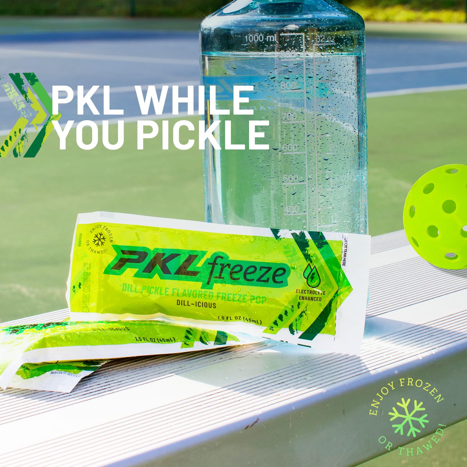 PKLfreeze pop beside ruler showing 1.5 oz packet size for portion control