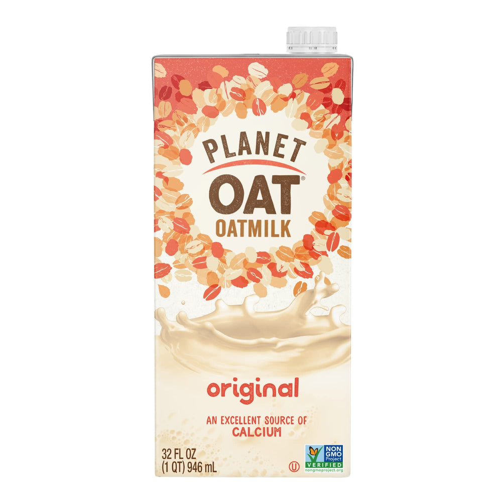 Planet Oat front packaging showing carton and branding with clear nutrition benefits