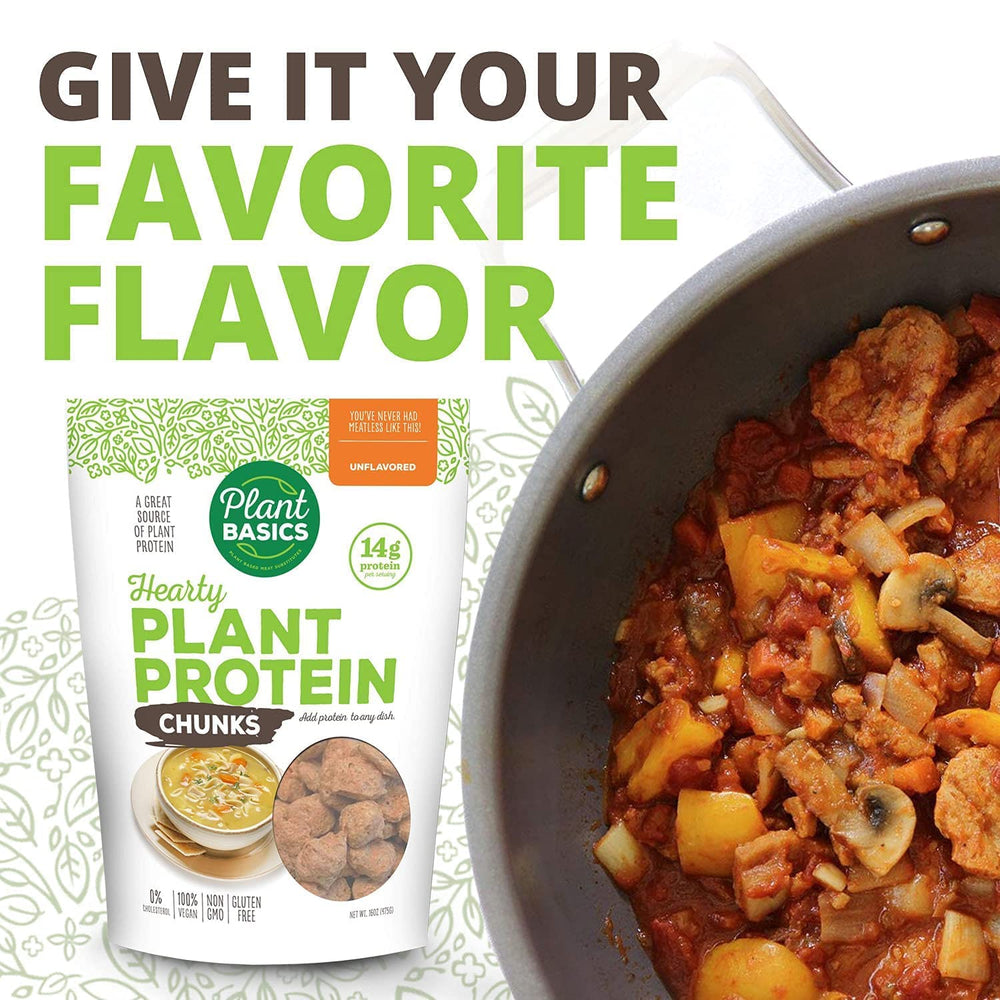 Plant Basics beside measuring spoon showing portion size and quantity control