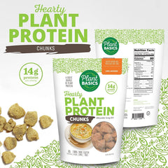 Plant Basics rehydrated chunks close-up demonstrating meat-like texture benefit