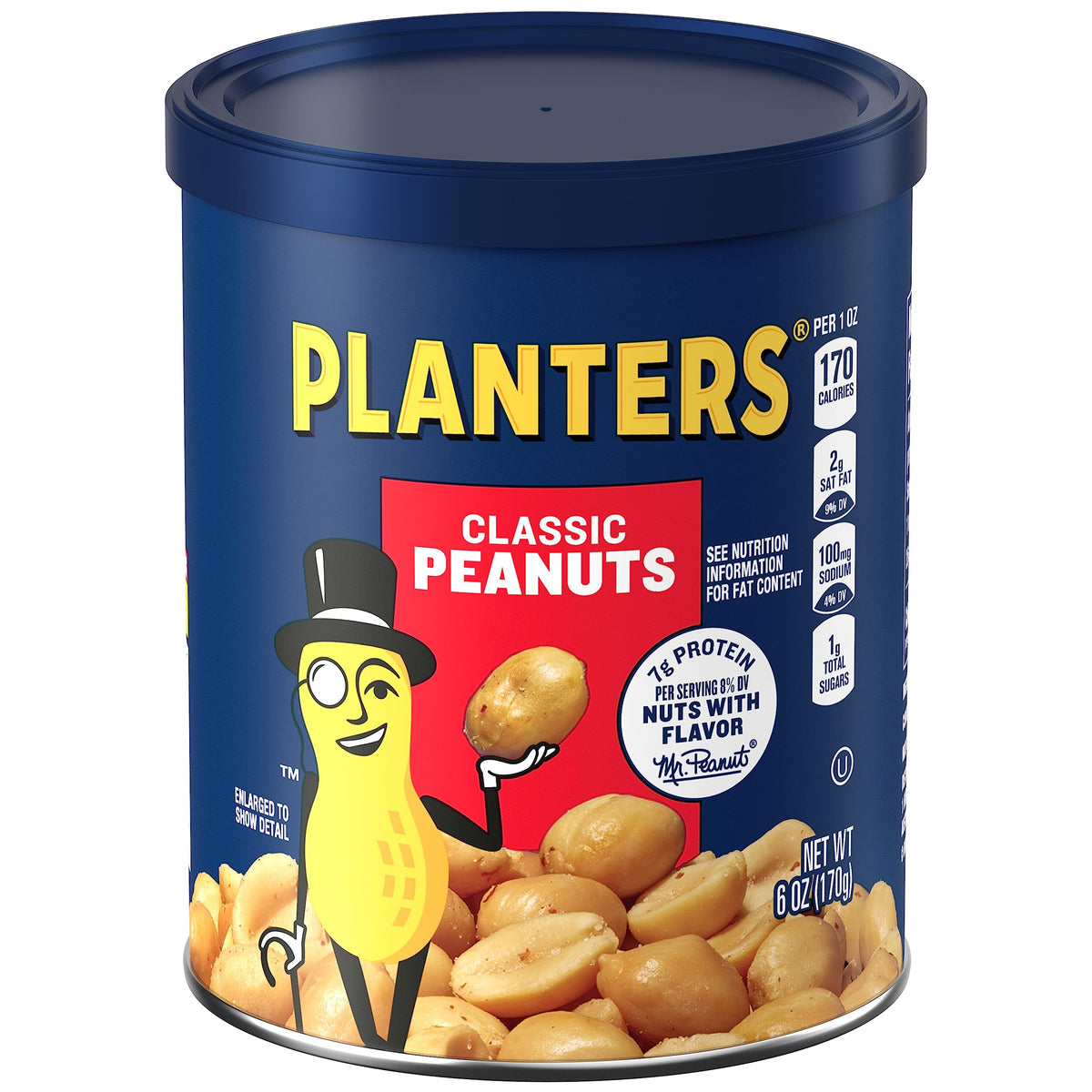 PLANTERS front canister showing label and resealable lid for easy freshness