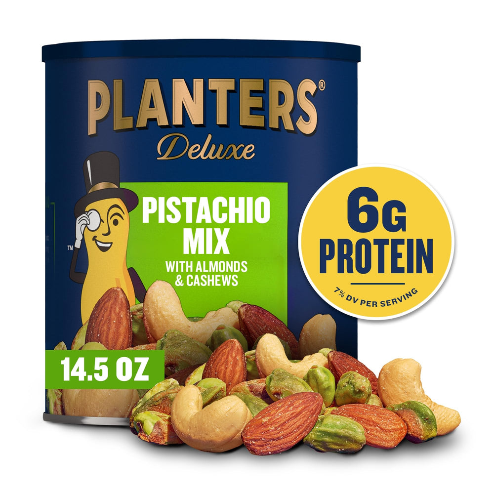 PLANTERS close-up pistachios highlighting green kernels and crunchy roast