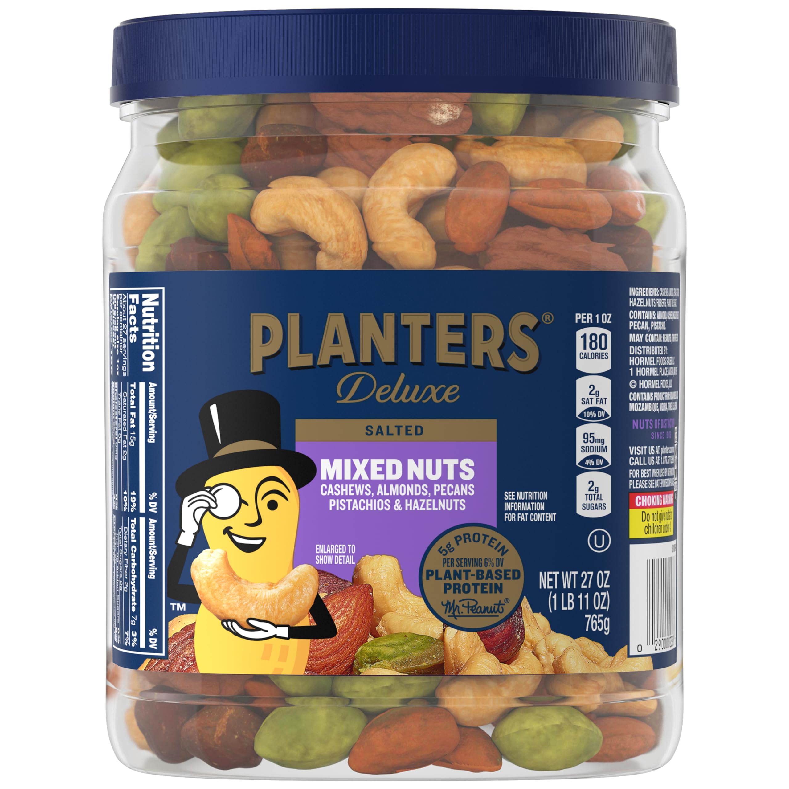 PLANTERS front packaging showing 27 oz canister and product branding helps identify purchase