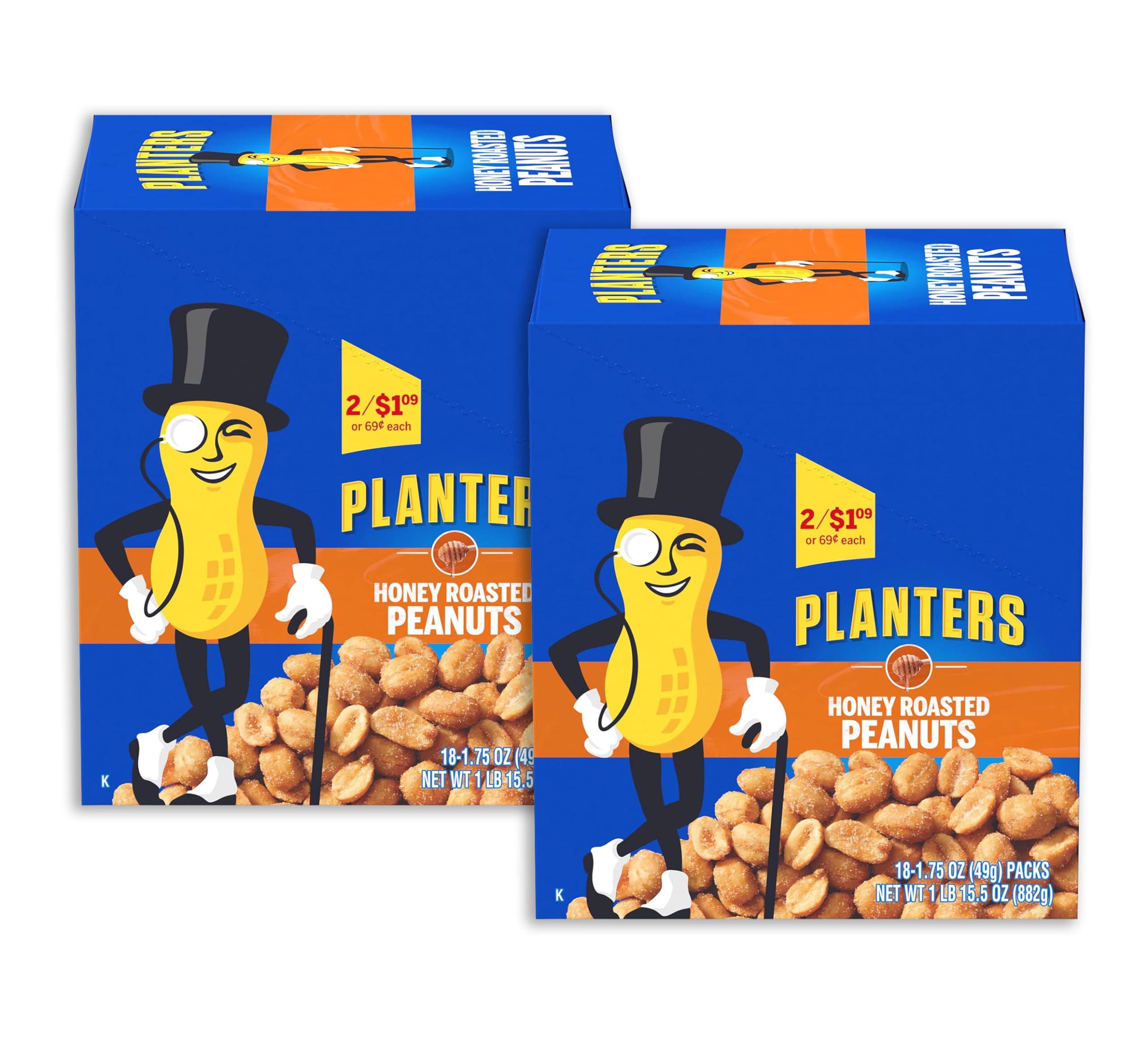 PLANTERS front tube showing honey roasted peanuts and grab-and-go convenience