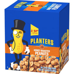 PLANTERS open tube spilling honey roasted peanuts illustrating portion size
