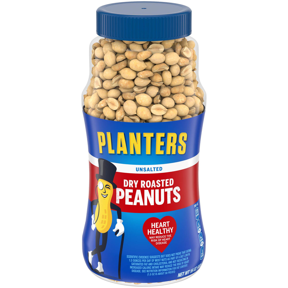 Planters jar front view showing label and resealable lid, brand-packed freshness benefit